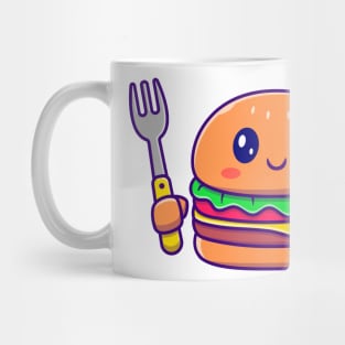 Cute Burger Holding Knife And Fork Mug